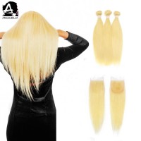 Angelbella Peruvian 100% Full Cuticle Aligned Virgin Hair Bundles With 4X4 Lace Closures