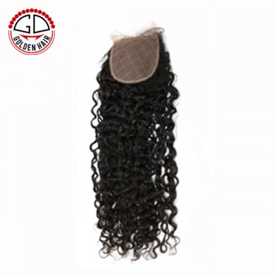 Golden Hair 100% Indian Hair 120% Thick Density Deep Wave Hair Closure Piece Silk Top